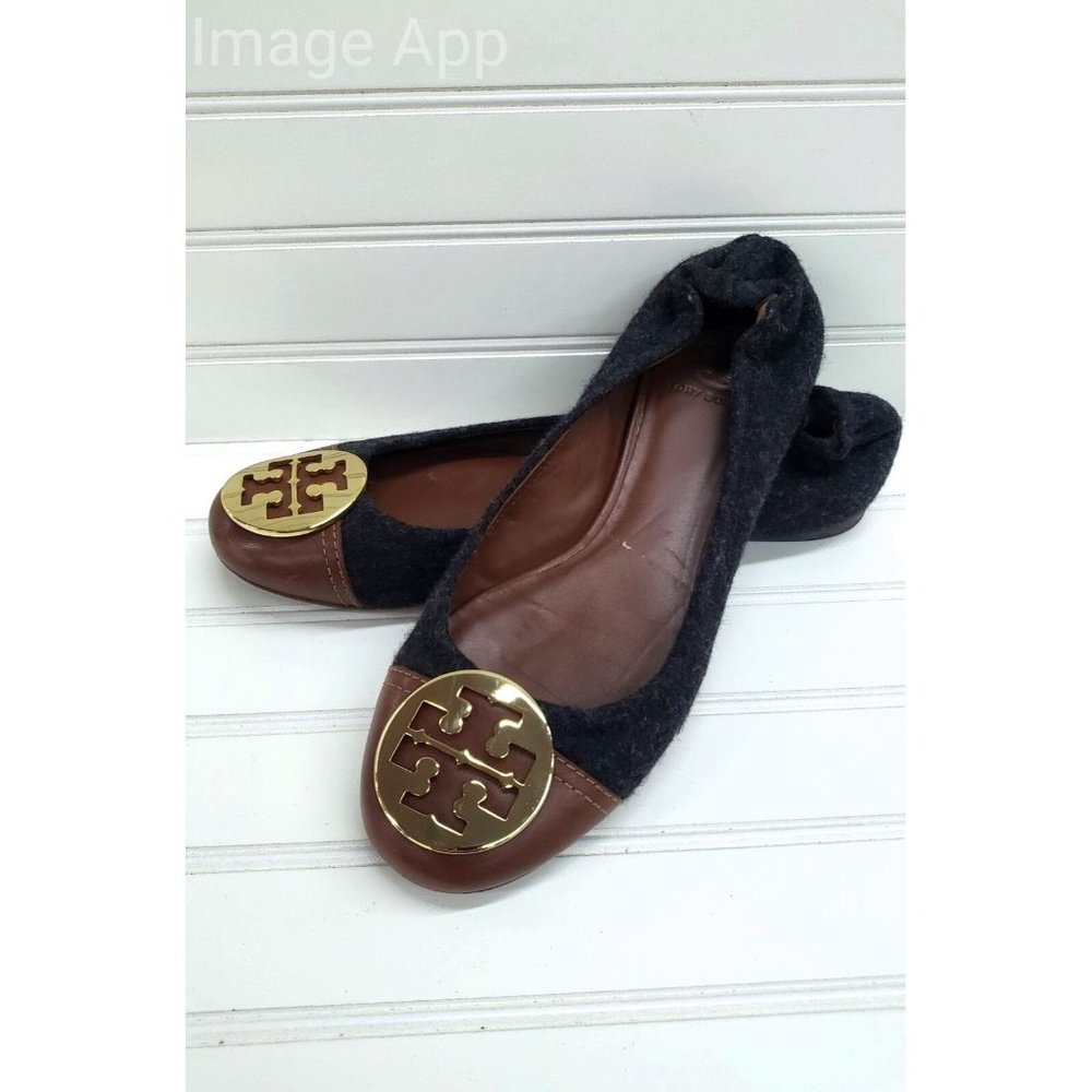 Tory Burch Flannel and Leather Flats Size 9.5